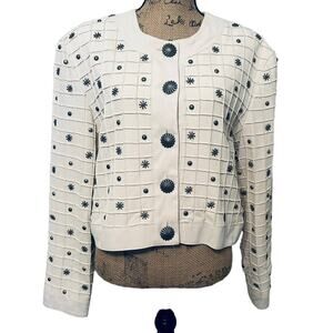 Double D Ranch Ivory Windowpane W/ Silver Charms Cropped Jacket Size L NWT